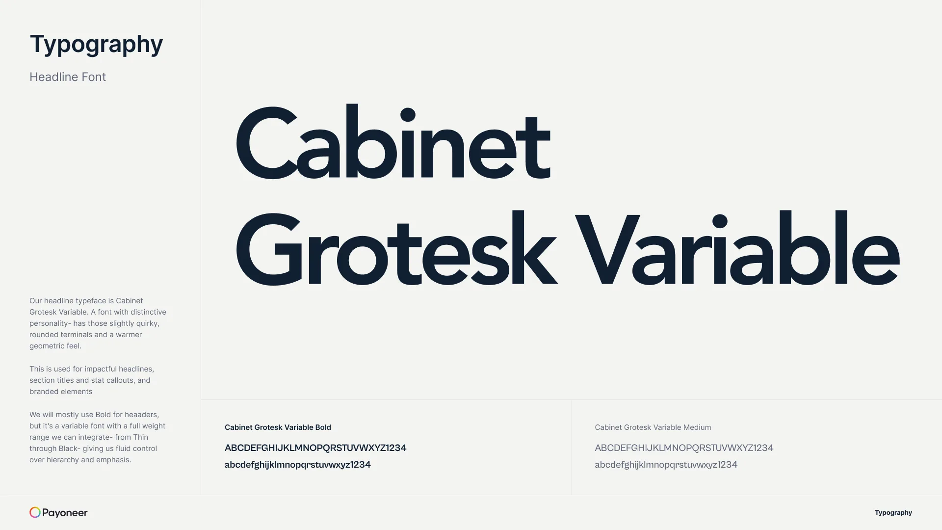 Payoneer typography — Cabinet Grotesk Variable